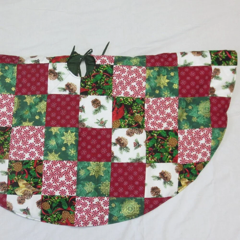 Handmade Quilted Patchwork Christmas Tree Skirt 44” Vintage Country Decor